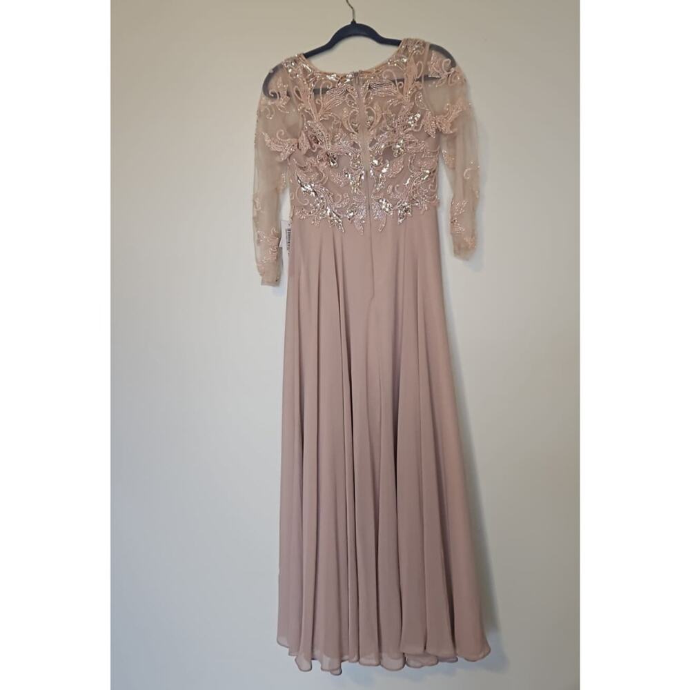 Xscape Beaded Long Sleeve Chiffon Maxi Dress Pink Size 4P - Picture 3 of 8